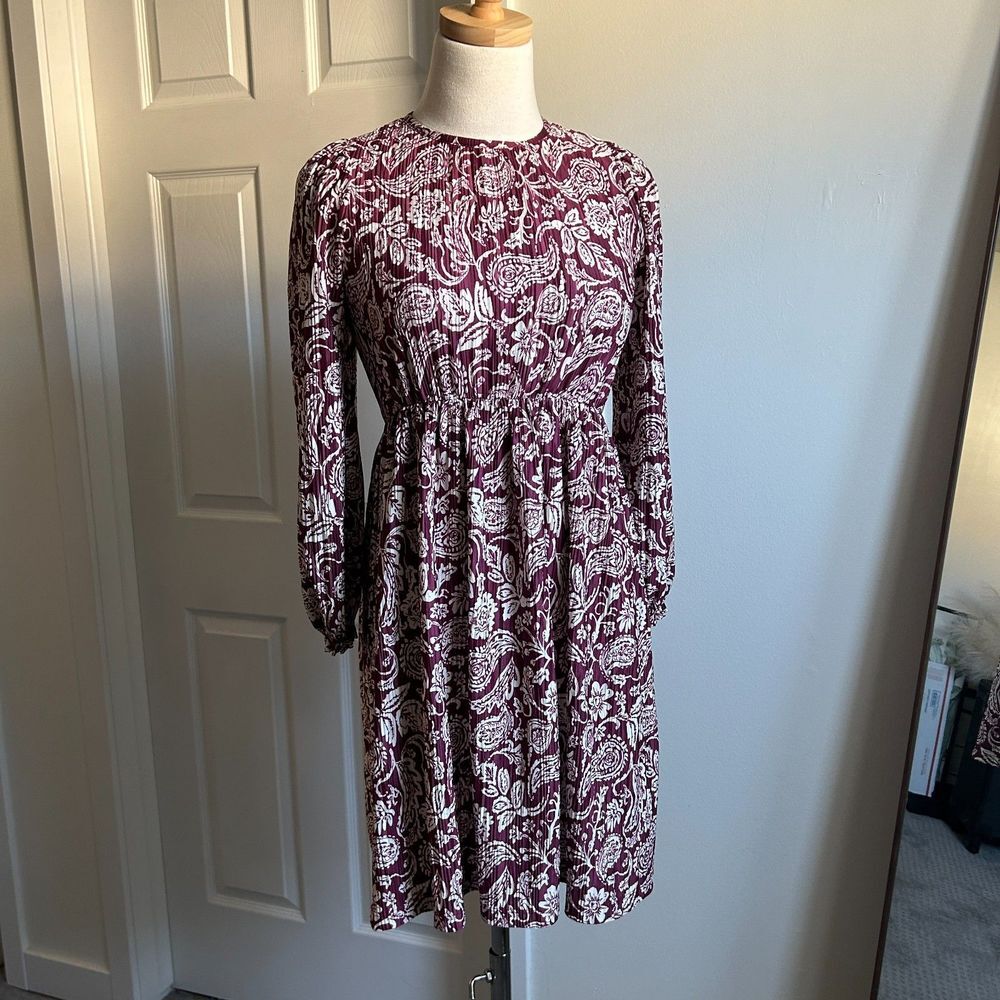 Zara Girls Long Sleeve Short Floral Paisley High Neck Dress